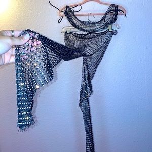 Sparkly Fishnet Crop Top & Pants Black Set one size / stretchy